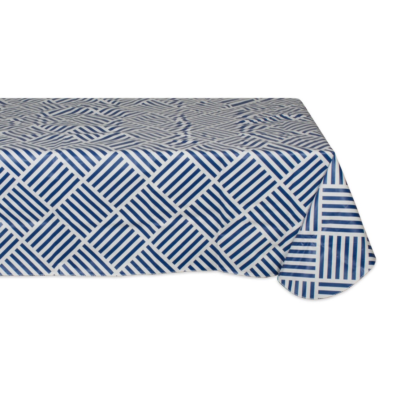 Contemporary Home Living Grid Panel Rectangular Vinyl Tablecloth - 84" - Nautical Blue and White